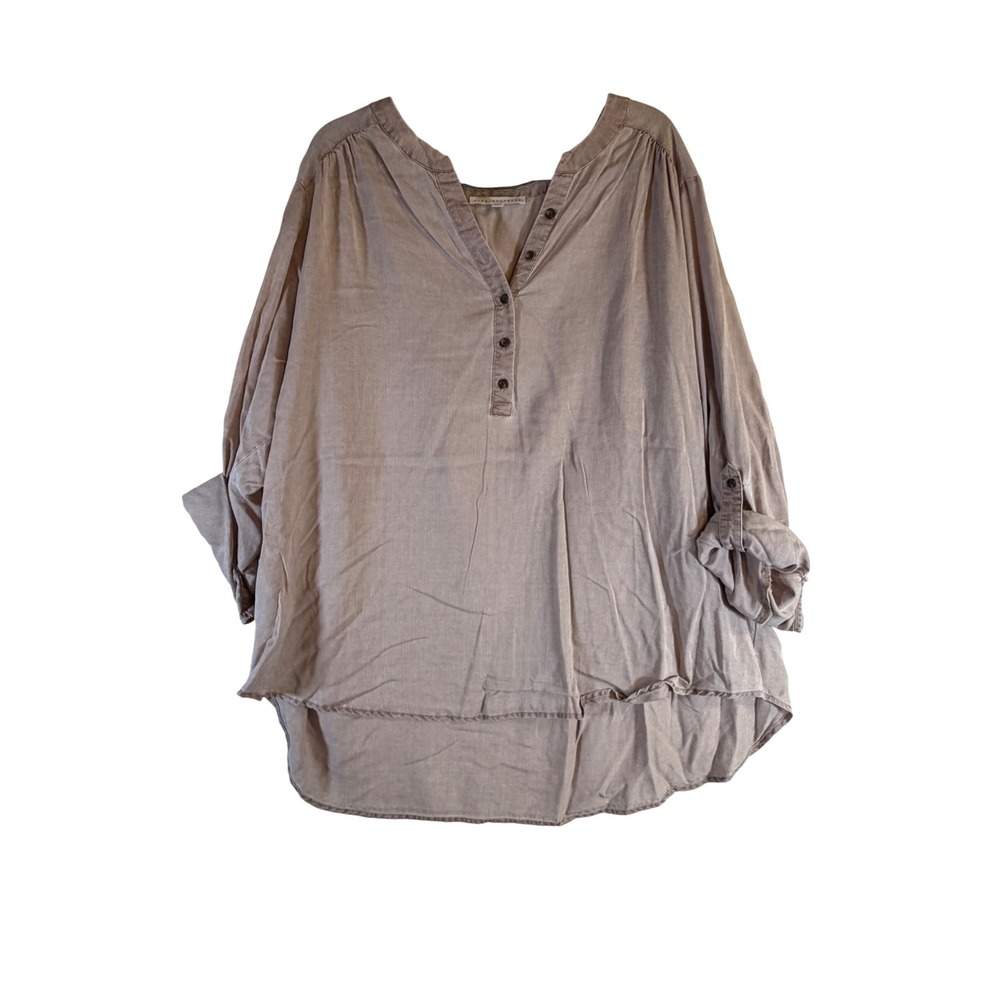 Relaxed Taupe Women's Button Henley Top
